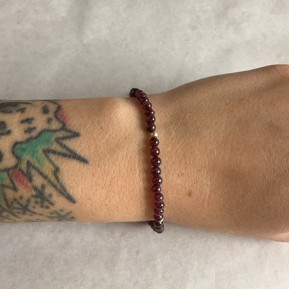 Beaded Red Gemstone Sterling Silver Bracelet Womens 7 In 925 Spring Ring Clasp